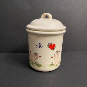 Vintage Ceramic Happy Pig With Heart Valentines Day Jar Canister